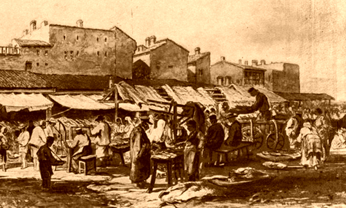 Il mercato di Bucarest in un dipinto del 1869